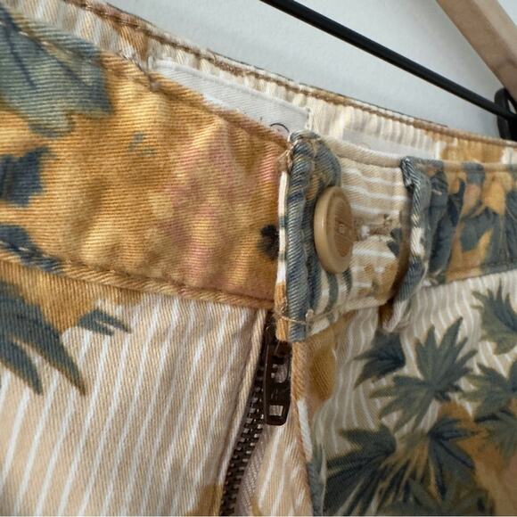 Anthropologie Chino Relaxed Pants Floral bird pattern cotton stretch zip button - Picture 8 of 11